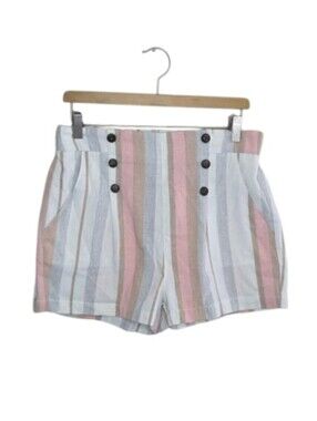 Simply Blessed Pink Gray Ivory Striped Pull-On Waist Shorts Size Large